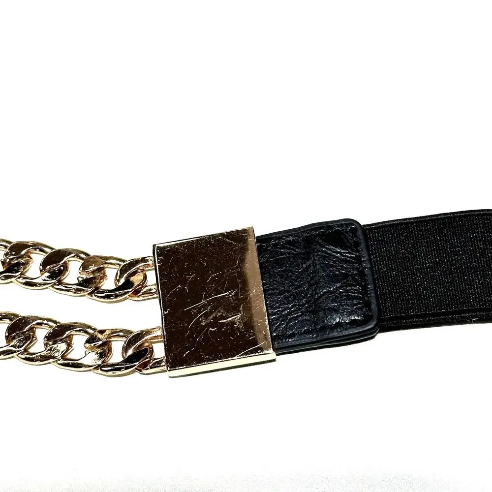 Destiny Boutique Gold Chain Rhinestone Stretchy Belt Women Medium Large NWT